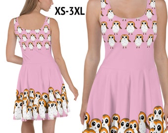 Porg Birds Skater Dress Women Cosplay Halloween Costume Running Outfit Party Gift Spandex Fan Art