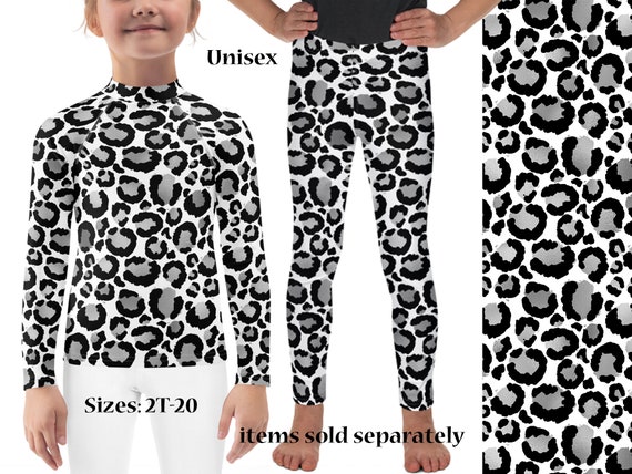 Snow Leopard Costume Kids Activewear Halloween Leggings Cheetah Animal Print  Cosplay Athletic Shirt Children Rash Guard Toddler Birthday 