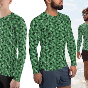 Green Merman Fish Scales Costume Men Cosplay Print Pants Activewear Meggings Rash Guard Shirt Surfing Halloween Costume Party Outfit