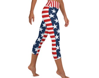 4th of July Workout Leggings Women USA Independence Day American Flag Yoga Running Pants Spandex Activewear Striped Stars Shorts Capris
