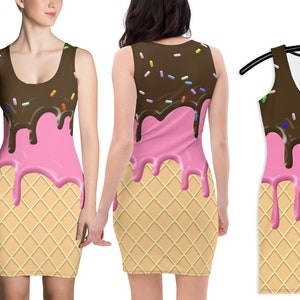 Waffel Eis Kleid Frau Geburtstagsparty Halloween Kostüm Cosplay ausgestattet Tank Skater Spandex Kuchen Streusel Geschenk Schokolade Dessert
