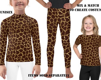 Giraffe Kids Costume Halloween Activewear Animal Print Cosplay Leggings Children Rash Guard Shirt Safari Toddler Birthday Teens Outfit