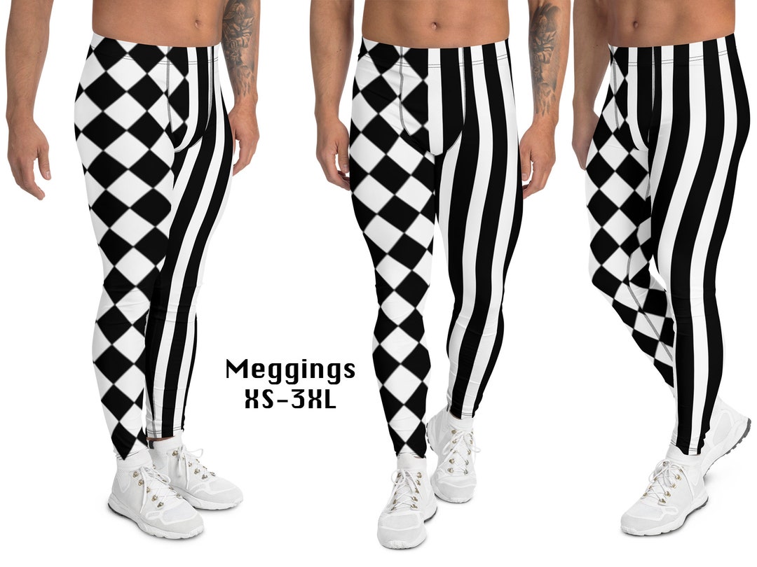 Rhombus Black White Checkered Half Striped Men Athletic Pants Meggings ...