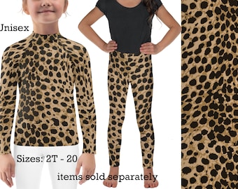 Cheetah Costume Halloween Activewear Children Animal Print Cosplay Leggings Rash Guard Shirt Spandex Toddler Teens Birthday Party Outfit