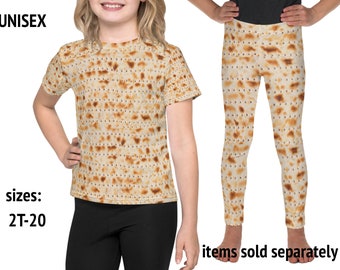 Matzo Flatbread Pattern Kids Leggings Passover Matza Pesach Jewish Festival Unleavened Bread Children Pants T-Shirt Top Birthday Gift Girl