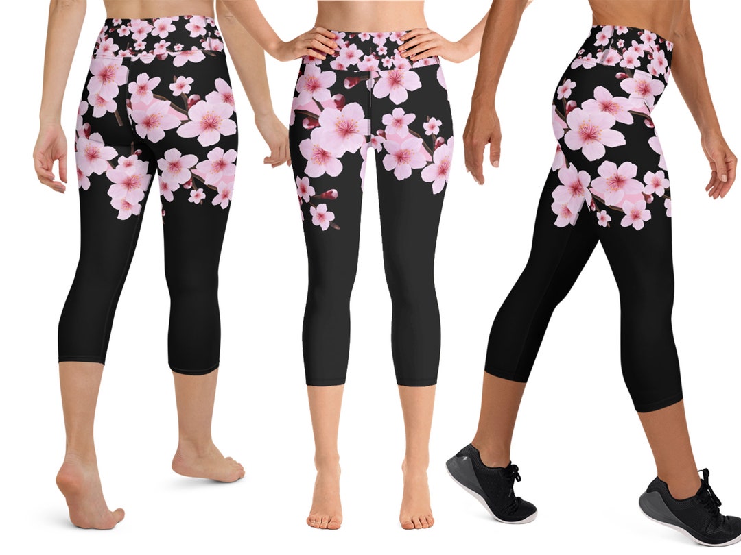 Pink Sakura Antique Building Print Fitness Leggings Women's Yoga Pants