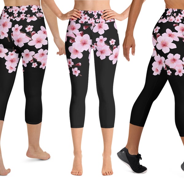 Sakura Floral Leggings Woman Workout Pink Cherry Blossoms Tank Crop Yoga Pants Shirt Fitness Pretty Running Athletic Top Sports Activewear