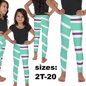 May include: Mint green leggings with white and purple stripes, shown on multiple children. The leggings have a diagonal stripe pattern. The text "sizes: 2T-20" is visible in the image.