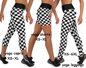 Black White Checkerboard Workout Leggings Women Yin Yang Checkered Check Running Yoga Pants