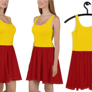 Winnie Pooh Bear Skater Dress Women Cosplay Halloween Costume Yellow Red Running Outfit Birthday Party Gift