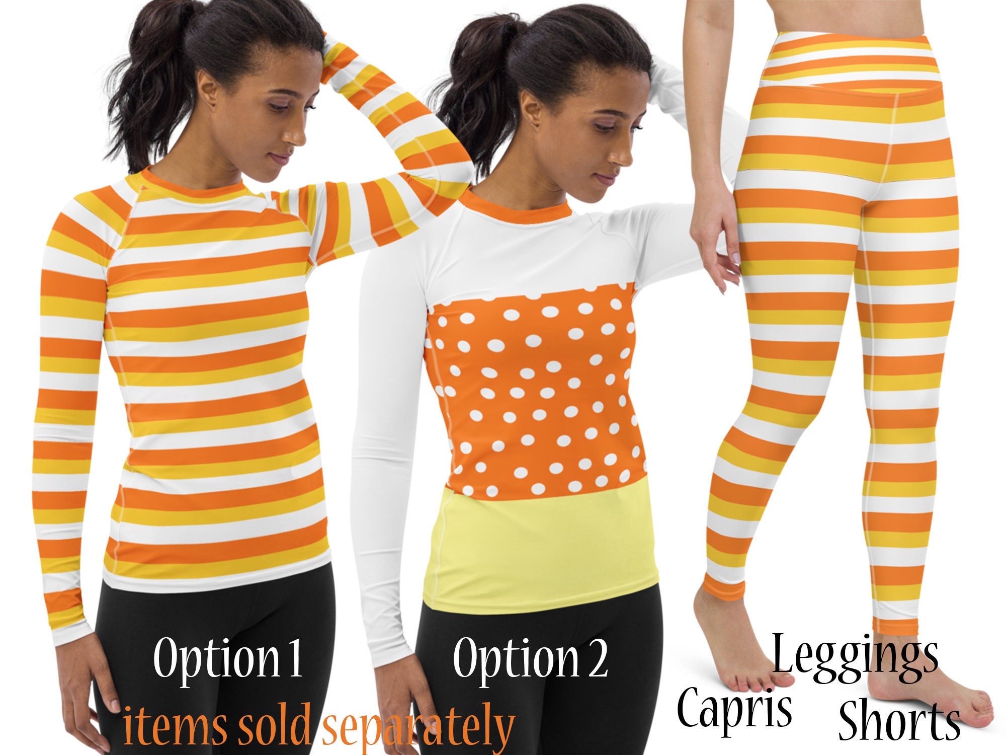 Striped Candy Corn Halloween Leggings Costume Woman Athletic Yoga