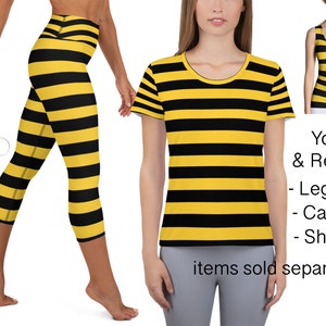 Hummel Gestreifte Kostüm Frau Halloween Yoga Leggings T-Shirt Cosplay Hose Gelb Schwarz Active Geburtstagsparty