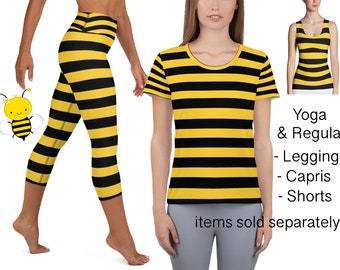Bumble Bee gestreept kostuum vrouw hardlopen Halloween yoga legging T-shirt cosplay broek geel zwart sportkleding verjaardagsfeestje