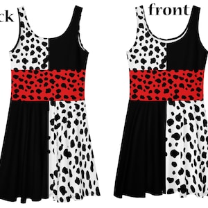 Cruel Villain Dalmatian Lady Skater Dress Woman Cosplay Halloween Costume Running Spotted Outfit Party