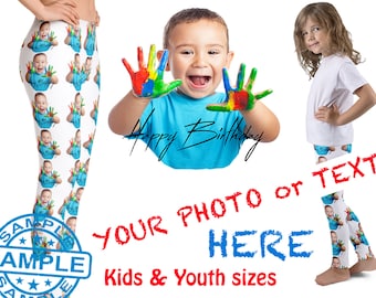 Custom Kids Leggings Shirt Costume Toddler Pants Photo Personalized Selfie Children Gift Birthday Party Face Unique Activewear Youth Clothes