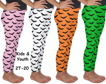 Halloween Bats Kids Leggings Spandex Pants Spooky Cosplay Children Athletic Party Toddler Trick Treat Activewear Youth Teens