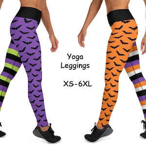 Halloween Witch Women Leggings Striped Bats Stripes Yoga Bewitched Spooky Gift Cosplay Running Pants Spandex Activewear Costume