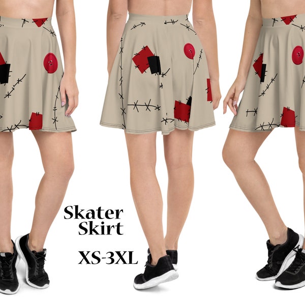 Voodoo Doll Skater Skirt Women Halloween Witch Costume Cosplay Witchcraft Magic Patchwork Pins Patches Outfit Party Gift