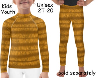 Red Tabby Cat Kids Spandex Costume Furry Animal Print Halloween Cosplay Striped Orange Leggings Children Rash Guard Shirt Birthday Outfit