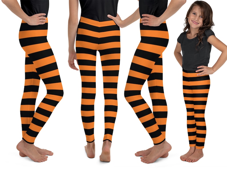 Halloween Witch Striped Kids Leggings Orange Teens Cosplay | Etsy