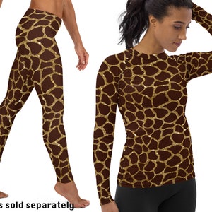 Brown Giraffe Athletic Costume Women Leggings Animal Print Cosplay Yoga Tank Top Running Rash Guard Brown Spots Pattern Activewear