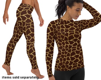 Brown Giraffe Athletic Costume Women Leggings Animal Print Cosplay Yoga Tank Top Running Rash Guard Brown Spots Pattern Activewear