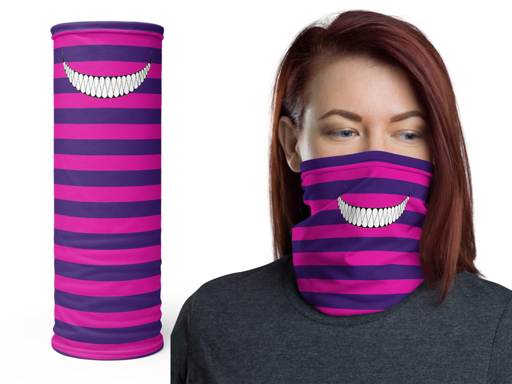 Cheshire Cat Neck Gaiter Smile Striped Face Halloween Costume Cosplay ...