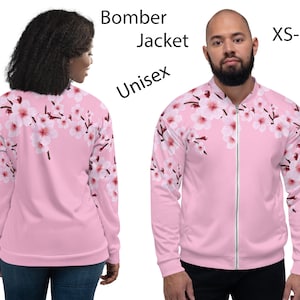 Pink Sakura Bomber Jacket Unisex Floral Top Cherry Blossoms Flowers Comfortable Coat Long Sleeve Japan Japanese Tree