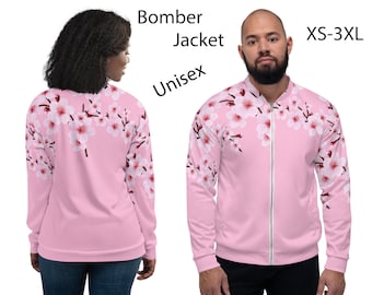 Pink Sakura Bomber Jacket Unisex Floral Top Cherry Blossoms Flowers Comfortable Coat Long Sleeve Japan Japanese Tree