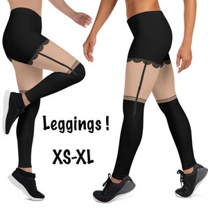 Illusion Knee High Stockings Workout Leggings Printed Shorts Women Sexy Suspenders Cosplay Spandex Costume Rave Running Activewear Dance