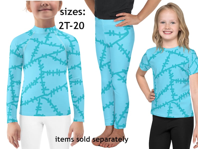 Blue Sally Rag Doll Christmas Costume Kids Leggings Halloween Stitches Print Toddler Outfit Spandex Rash Guard Shirt Cosplay Tee Athletic Activewear Stitched