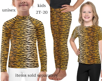 Tiger Print Kids Costume Leggings Animal Cosplay Halloween Athletic Children Striped Rash Guard Shirt Surfing Toddler Birthday Pants Outfit