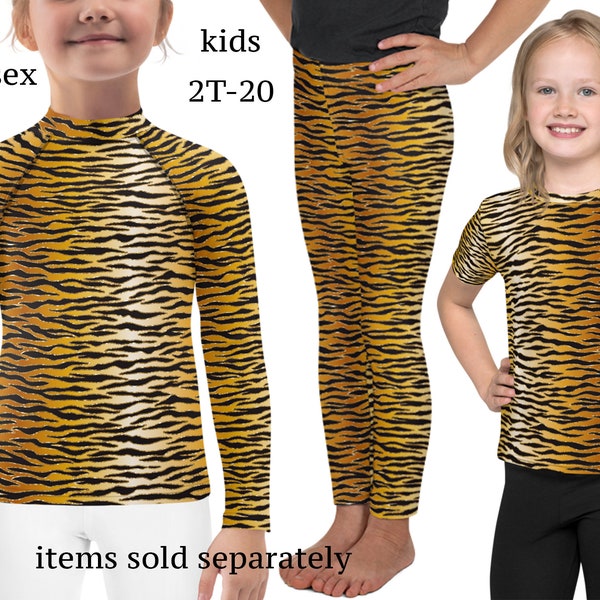 Tiger Print Kids Costume Leggings Animal Cosplay Halloween Athletic Children Striped Rash Guard Shirt Surfing Toddler Birthday Pants Outfit