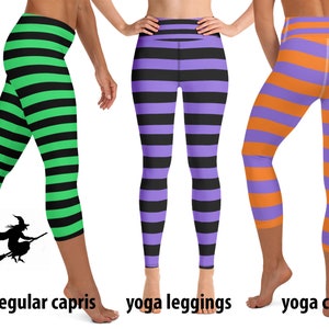 Halloween Witch Yoga Leggings Striped Cosplay Women's Workout Villain Costume Running Pants Sports Capris Activewear Party