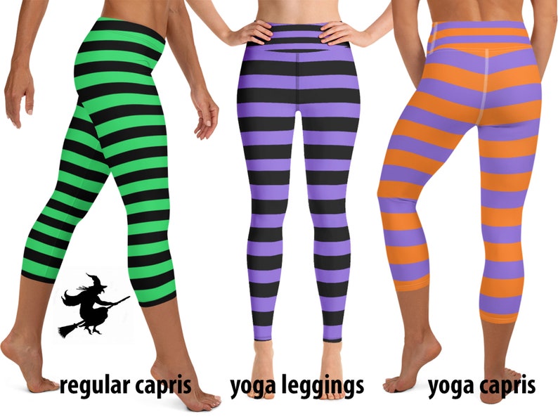 Halloween Witch Yoga Leggings Striped Cosplay Women's Workout Villain Costume Running Pants Sports Capris Activewear Party