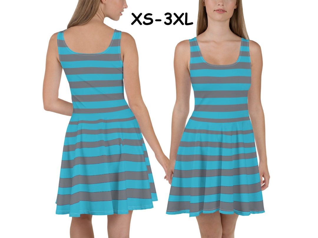 Blue Gray Striped Skater Dress Halloween Costume Women Cosplay Etsy