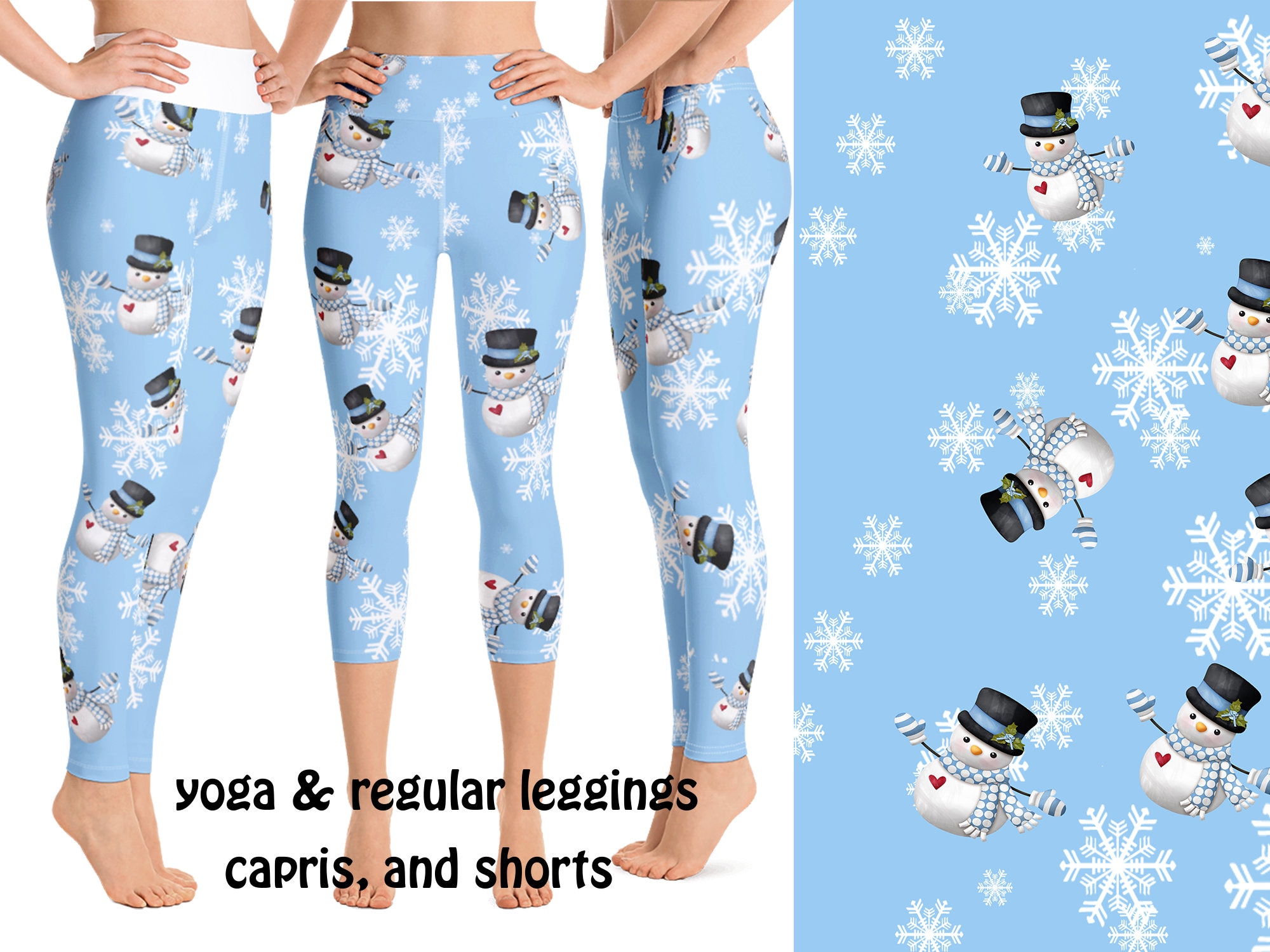 Blue Snowman Snowflakes Leggings Christmas Women Athletic Yoga