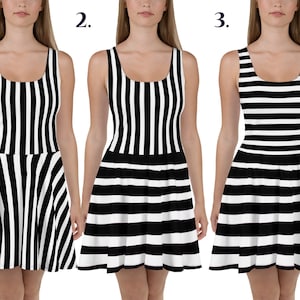 Schwarz Weiß Gestreift Bösewicht Skater Kleid Frauen Halloween Kostüm Geist Pirat Grün Lauf Outfit Party Geschenk