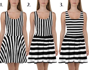 Black White Striped Villain Skater Dress Women Halloween Costume Ghost Pirate Green Running Outfit Party Gift