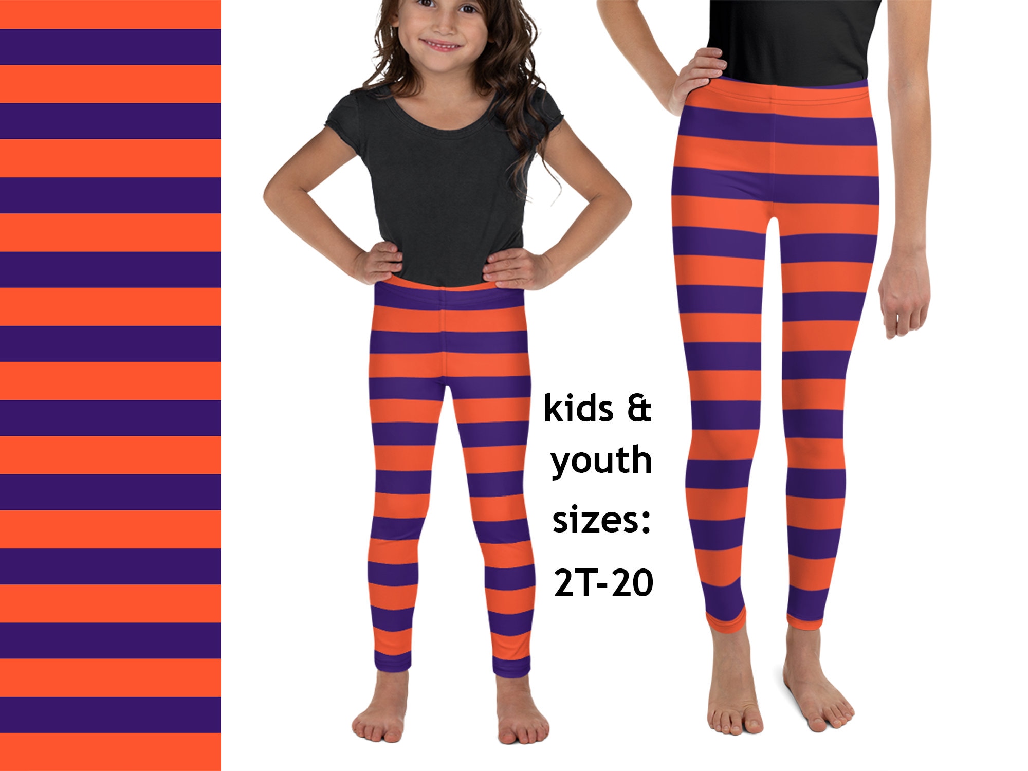 Witch Halloween Striped Kids Leggings Purple Orange Teens Cosplay Children Pants Stripes Costume Birthday Gift Tights Spandex Activewear