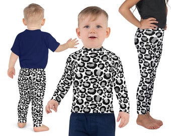 Snow Leopard Costume Kids Activewear Halloween Leggings Cheetah Animal  Print Cosplay Athletic Shirt Children Rash Guard Toddler Birthday