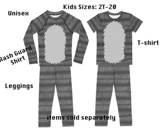 Grey Tabby Cat Kids Costume Striped Furry Animal Print Halloween Pet Activewear Cosplay Leggings Children Rash Guard Shirt Toddler Birthday