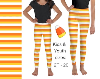 Halloween Striped Candy Corn Kids Leggings Toddler Teen Athletic Pants Spandex Costume Children Cosplay Outfit