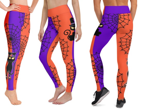 Halloween Black Cat Spider Web Leggings Woman Workout Cosplay Running  Costume Pants Spandex Spooky Whimsical Party Gift 