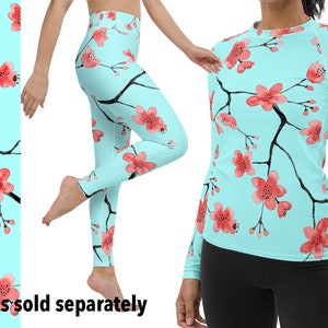 Sakura Floral Cherry Blossoms Workout Leggings Women Rash Guard Yoga Pants Shirt Running Athletic Gym Sports Apparel Spring Activewear