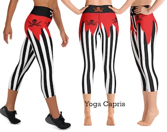 Pirate Yoga Leggings Halloween Cosplay Woman Workout Striped Spandex Yoga Pants Running Party Exercise Activewear Cruise Crossbones Skulls