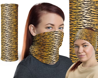 Tiger Animal Print Neck Gaiter Halloween Cosplay Face Mask Athletic Bandana Tube Running Scarf Safari Headband Workout Sports Biking