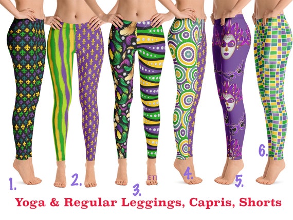 Mardi Gras Workout Leggings Yoga Women Pants Capris Fleur De Lis Carnival Running Festival Parade New Orleans Fitness Spandex Activewear Etsy UK
