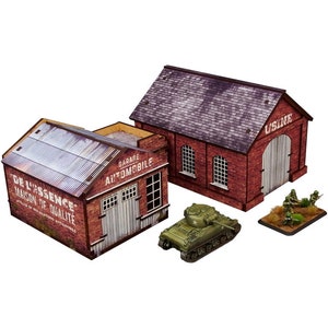 WW2 Flames of War / Episches, vorbemaltes Tabletop-Gelände 15 mm 1:100 Normandie Garage & Fabrik