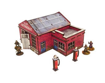 WW2 Bolt Action Normandy Garage w. Petrol Station PREPAINTED [28mm/1:56]